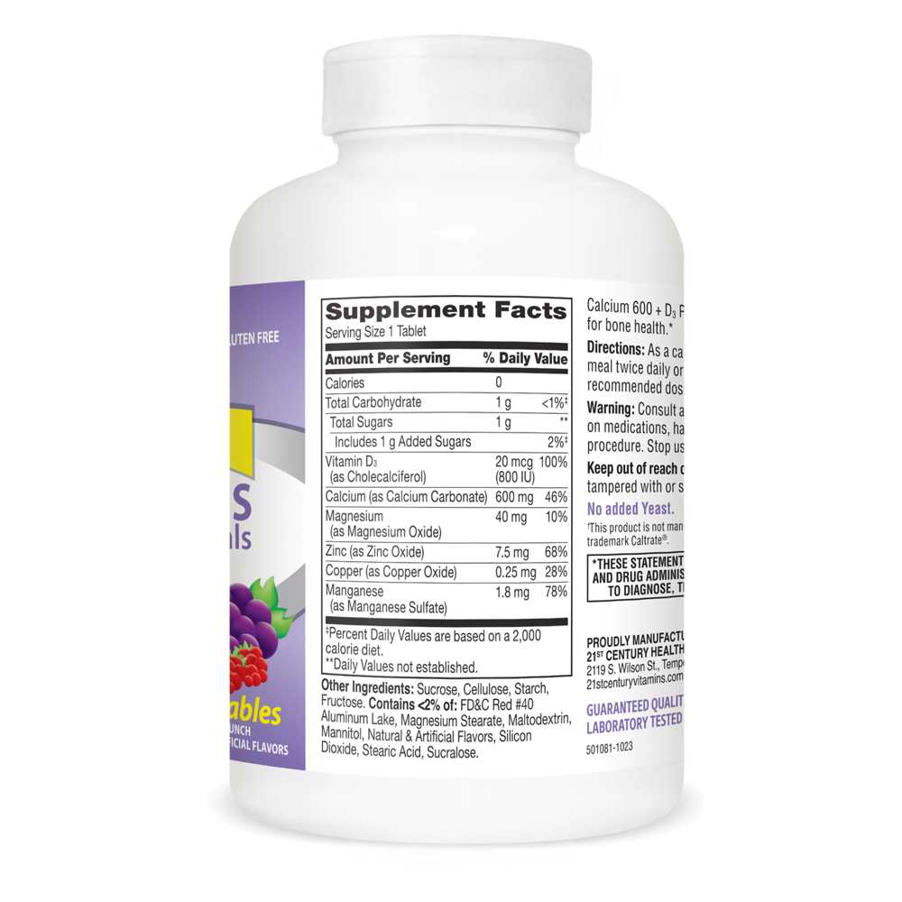 21st Century Calcium 600+d3 Plus Minerals Chewables 75 Tabs thumbnail 2