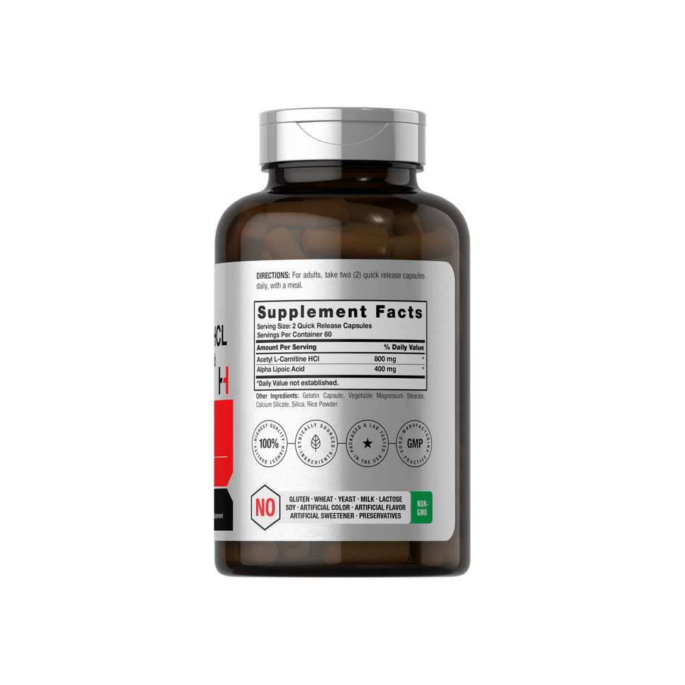 Horbäach Acetyl L-Carnitine Hcl & Alpha Lipoic Acid 1200mg per Serving | 120 Capsules thumbnail 2