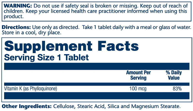 Solaray Vitamin K-1, 100mcg 100 Tabs thumbnail 2