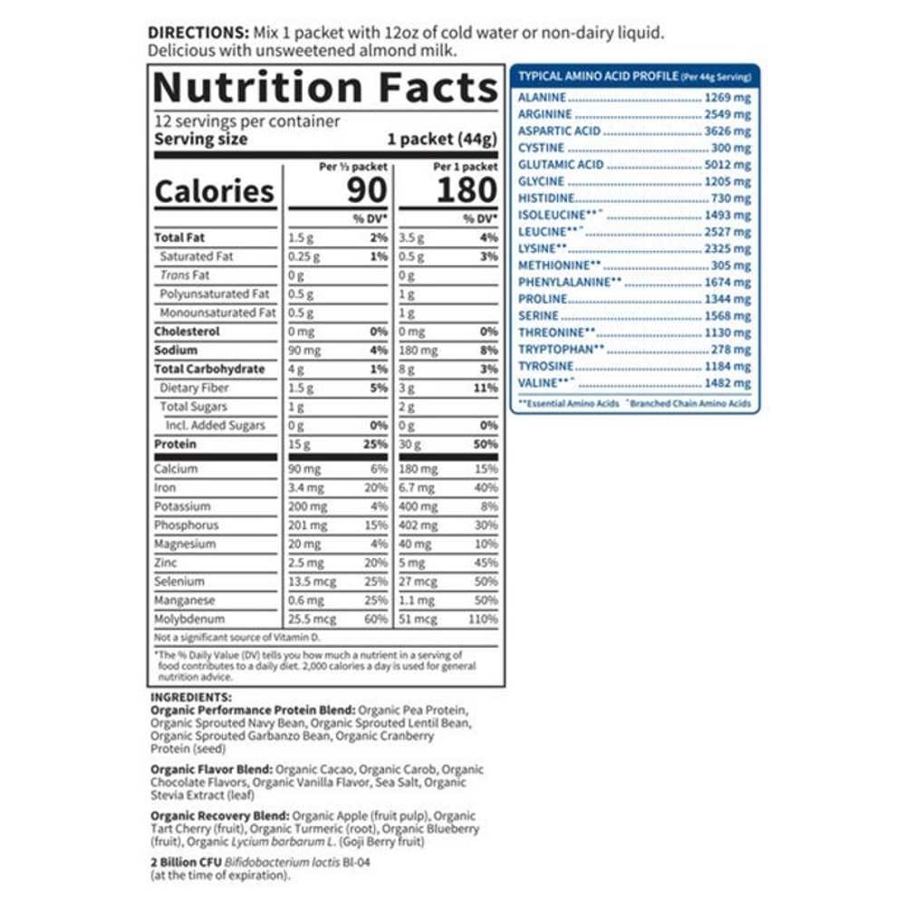 Garden of Life Sport Organic Plant-Based Protein Chocolate 12 Packets 1.6oz (44g) Powder thumbnail 2