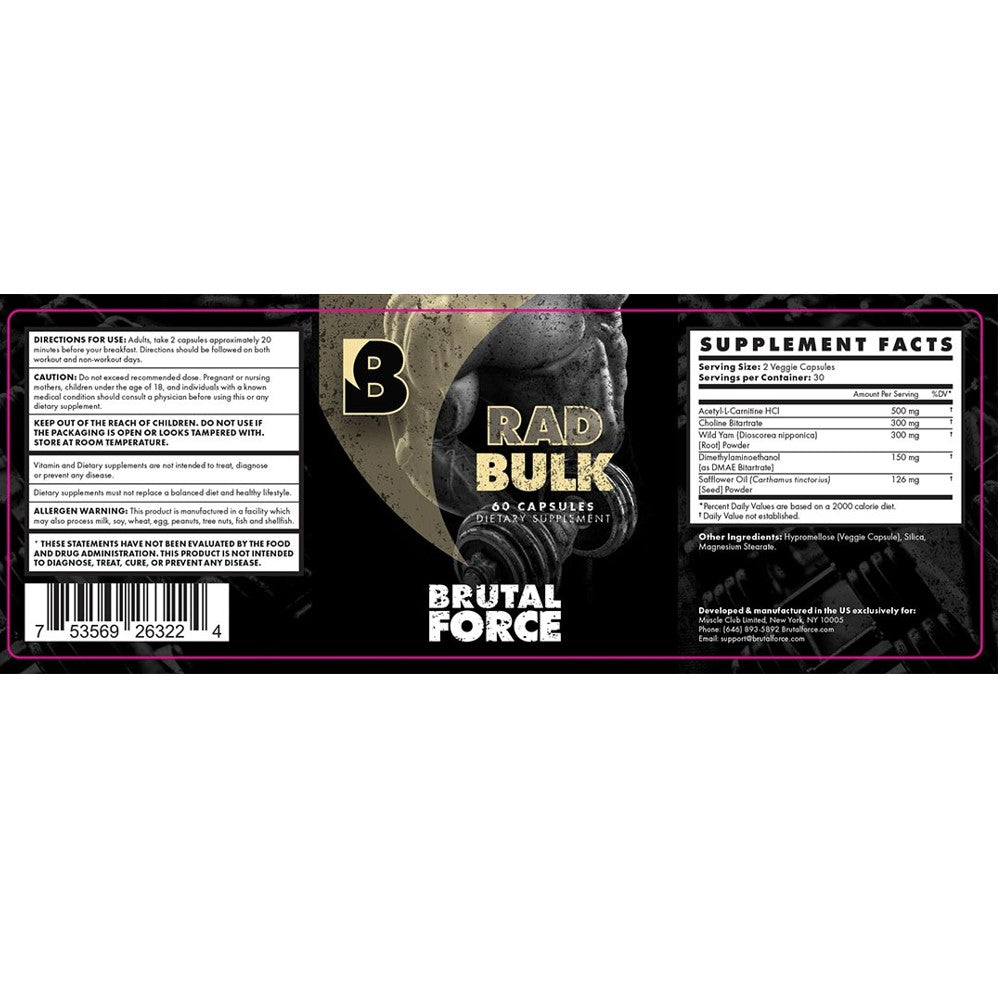 Brutal Force RAD BULK – 60 Capsules Dietary Supplement thumbnail 2