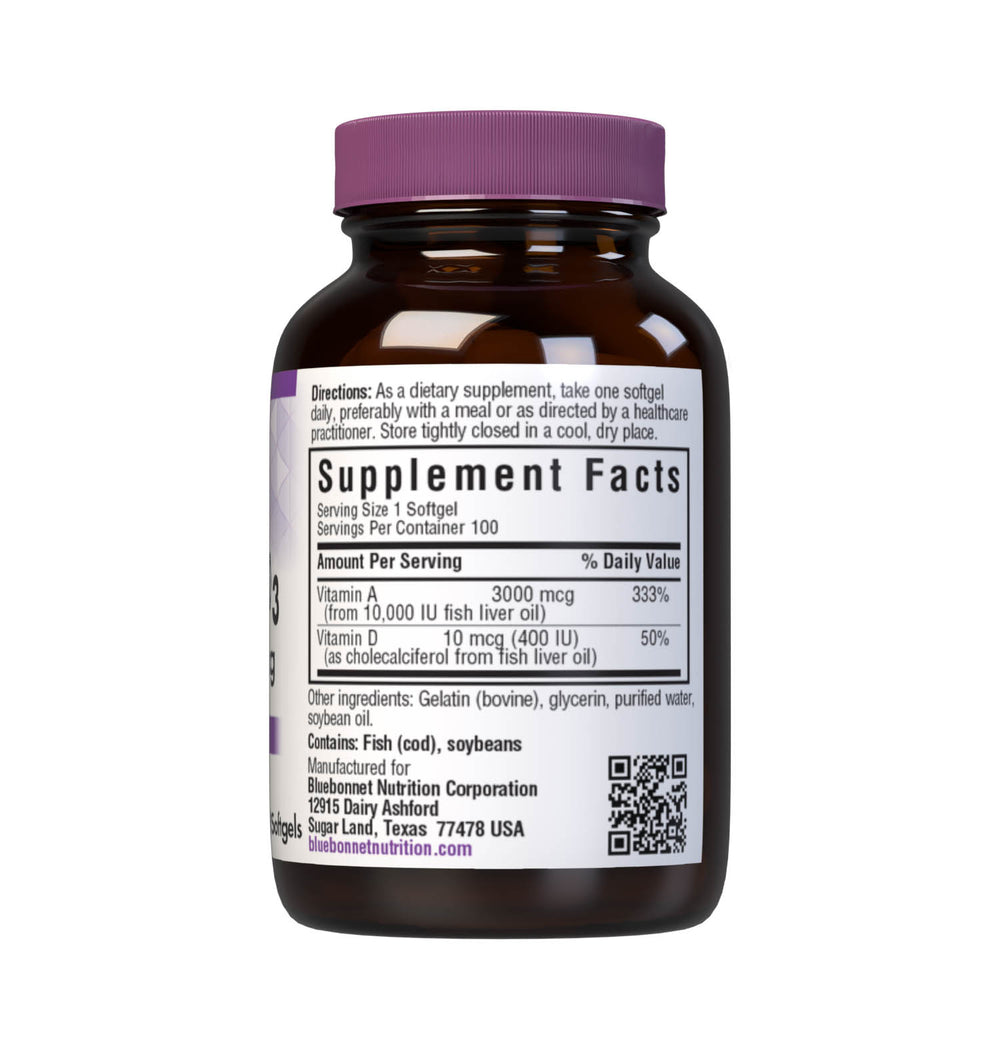 Bluebonnet Nutrition Vitamin a & D3 3000 Mcg (10,000 Iu)/ 10 Mcg (400 Iu) 100 Softgels thumbnail 2