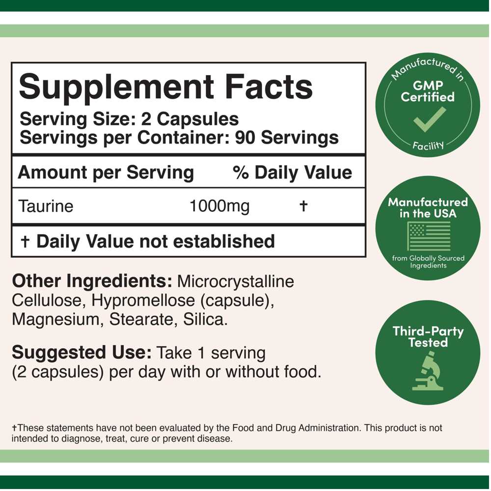 Double Wood Taurine 1000mg – 180 Capsules thumbnail 2