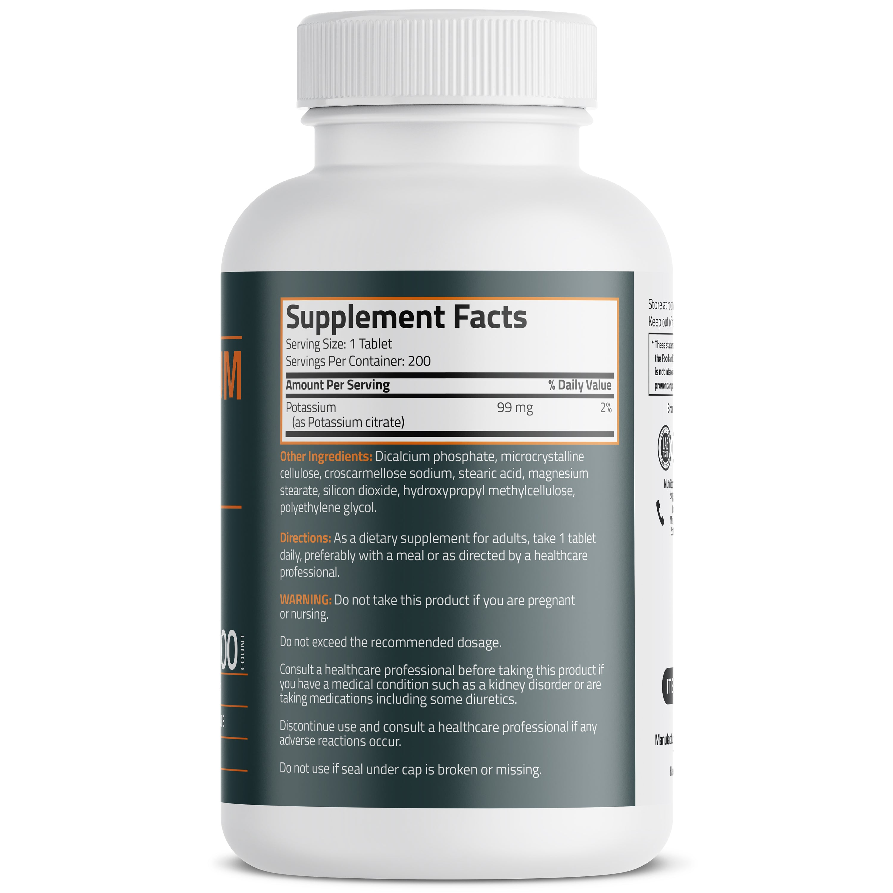 Bronson Vitamins Potassium Citrate 99mg, 200 Tablets thumbnail 2