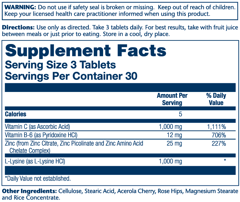 Solaray L-Lysine 1000mg 90 Tabs thumbnail 2