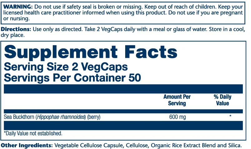 Solaray Sea Buckthorn Berry 600mg 100 Caps thumbnail 2
