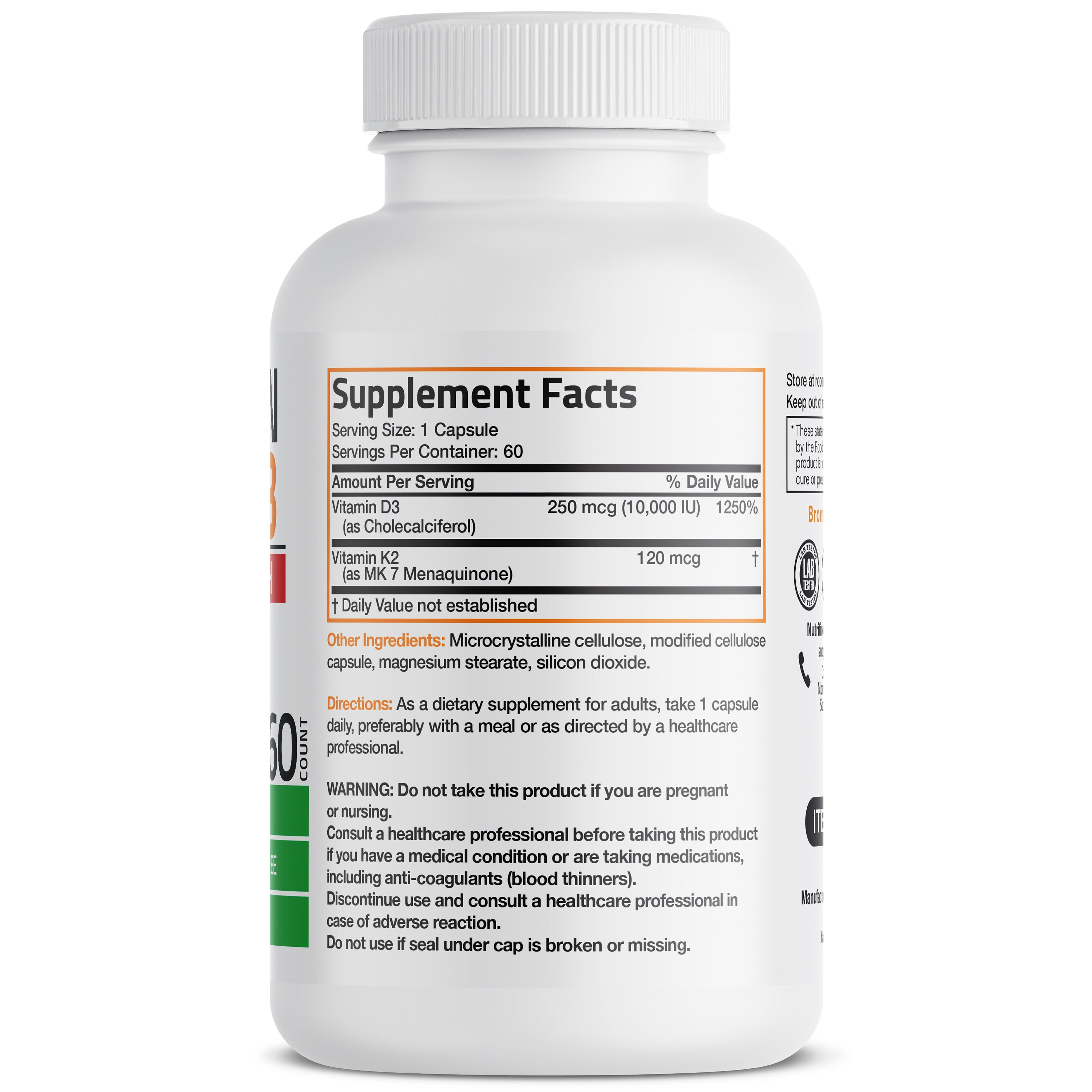 Bronson Vitamins Vitamin K2 Mk-7 Plus Vitamin D3 Extra Strength 60 Caps thumbnail 2