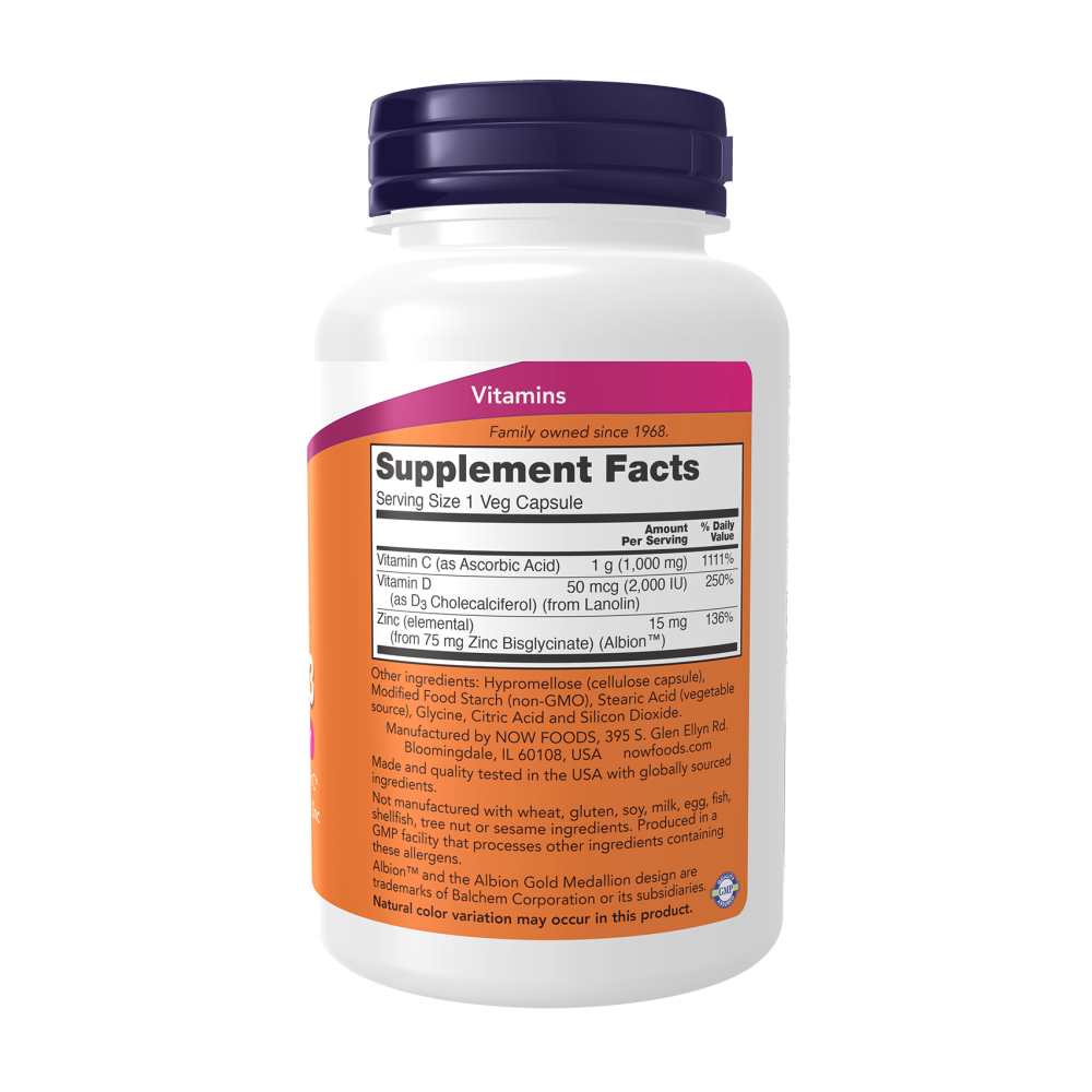 Now Foods C-1000 Zinc & D-3 – Immune Support – 100 Veg Capsules thumbnail 2