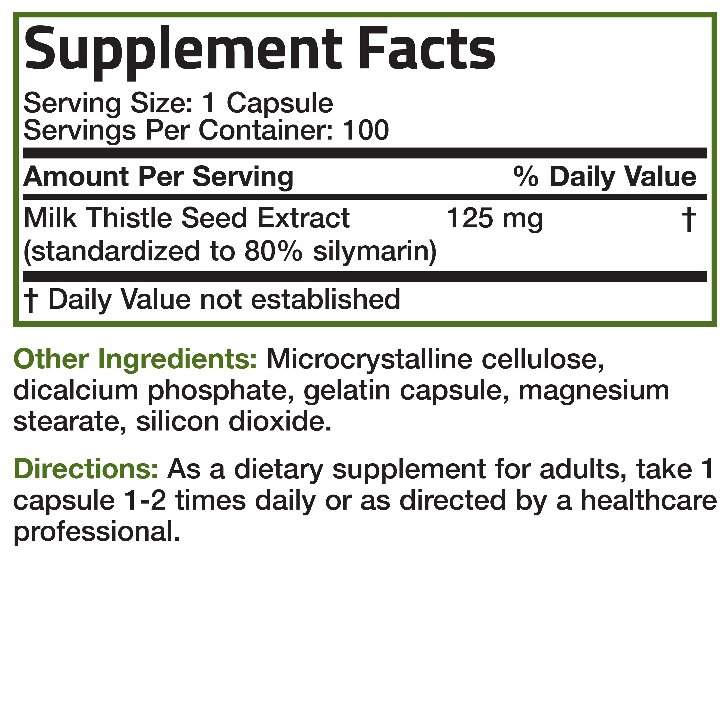 Bronson Vitamins Standardized Milk Thistle Seed Extract Silymarin - 125 Mg - 100 Capsules thumbnail 2