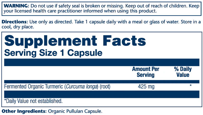 Solaray Organic Frmtd Turmeric Root 425mg 100 Caps thumbnail 2