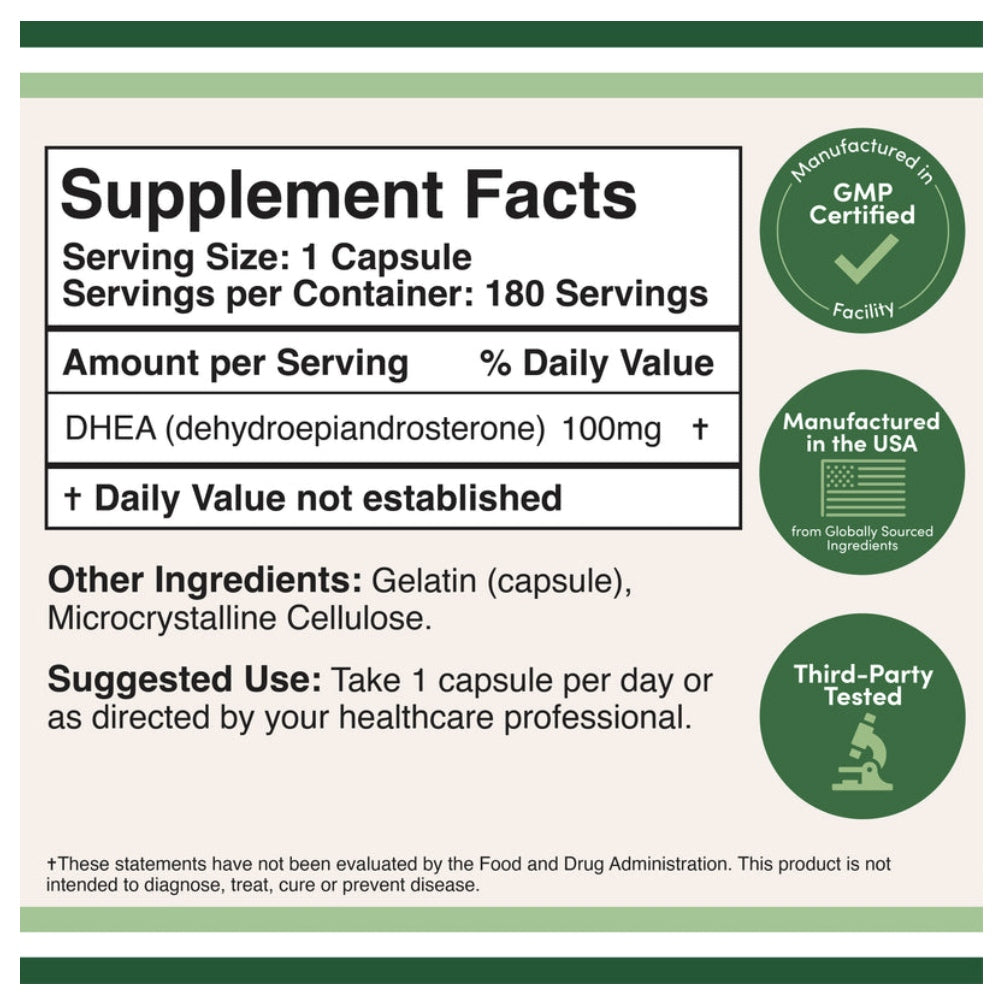 Double Wood Supplements DHEA 100mg – Supports Hormonal Balance & Vitality | 180 Capsules thumbnail 2