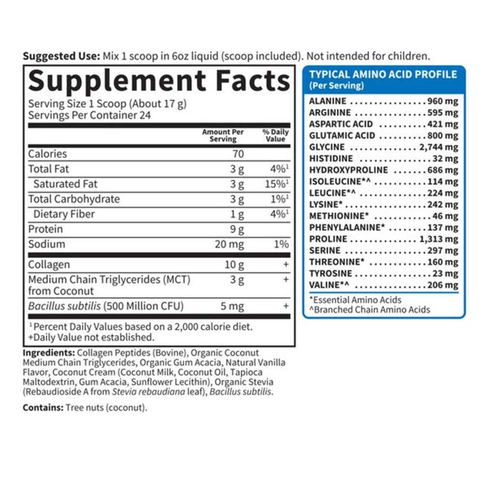 Garden of Life Grass Fed Collagen Coconut Mct Vanilla 14.39oz (408g) Powder thumbnail 2