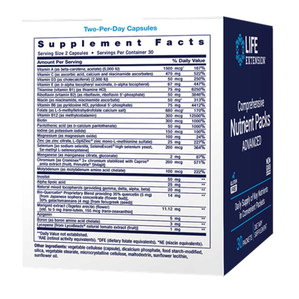 Life Extension Comprehensive Nutrient Packs Advanced – 30 Packets thumbnail 2