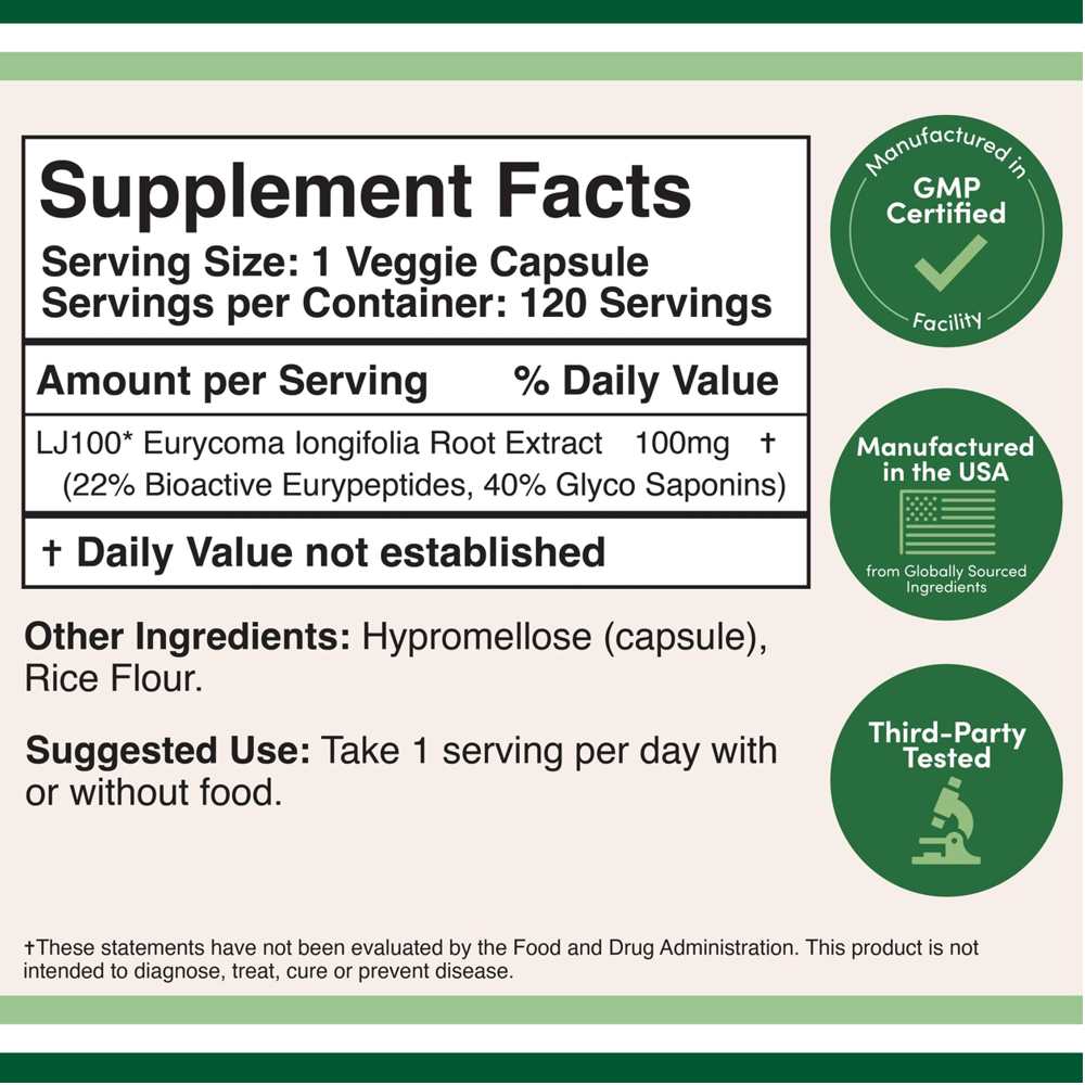 Lj100 Standardized Tongkat Ali – 120 Capsules by Double Wood Supplements thumbnail 2