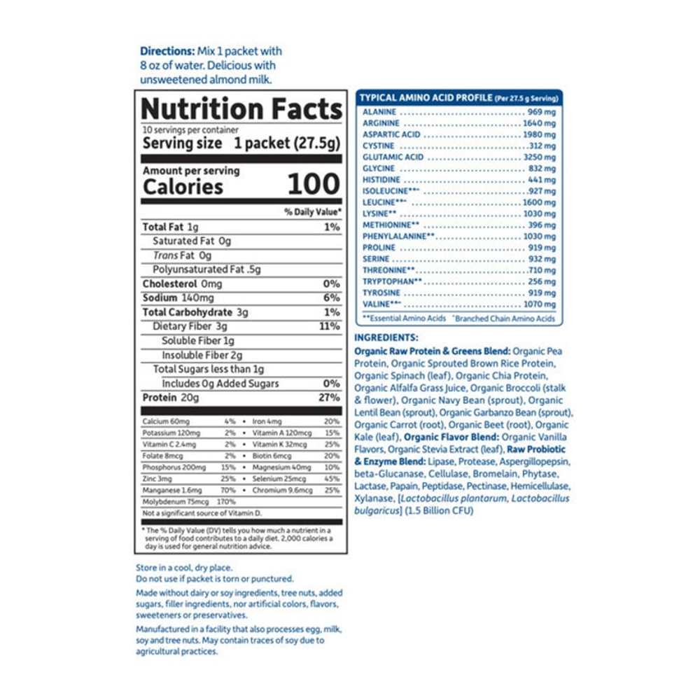 Garden of Life Raw Protein & Greens Vanilla 10 Packets 0.97oz (28g) Powder thumbnail 2