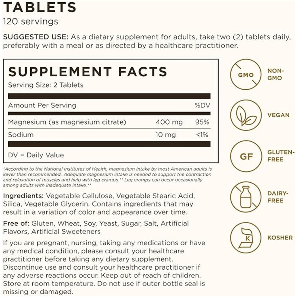 Solgar Magnesium Citrate 120 Tablets – Bone, Nerve & Muscle Support thumbnail 2