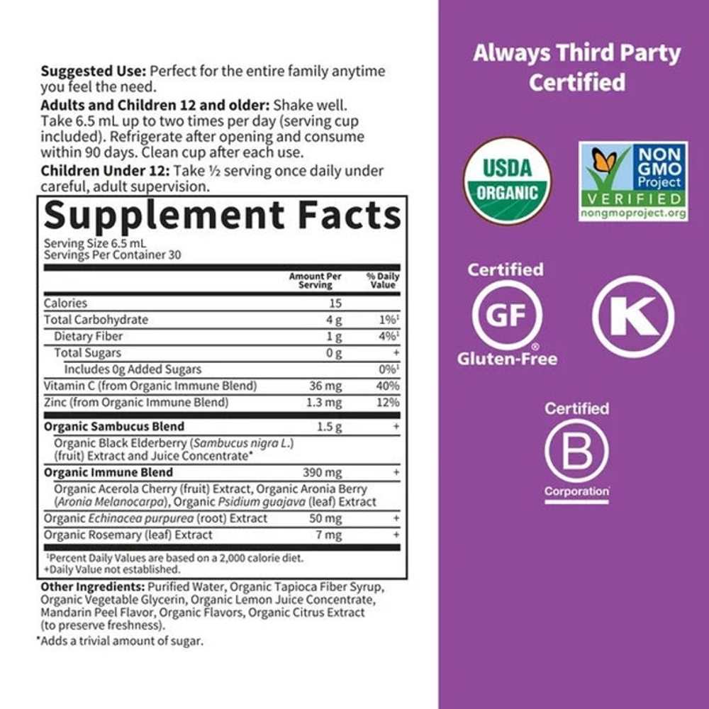 Garden of Life Organics Elderberry Immune Syrup† Liquid 195ml thumbnail 2