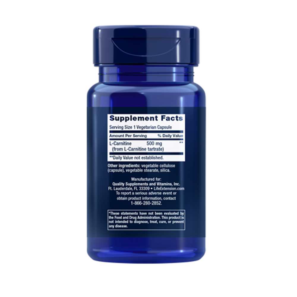 Life Extension L-Carnitine 500 Mg – 30 Vegetarian Capsules thumbnail 2