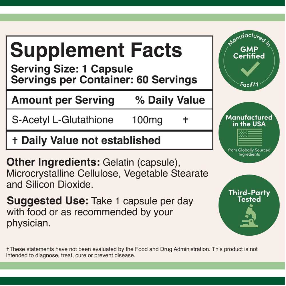 Double Wood S-Acetyl L-Glutathione – 100 Mg – 60 Capsules thumbnail 2