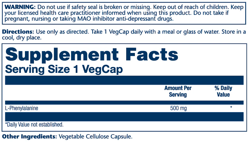 Solaray L-Phenylalanine, Free Form 500mg 60 Caps thumbnail 2