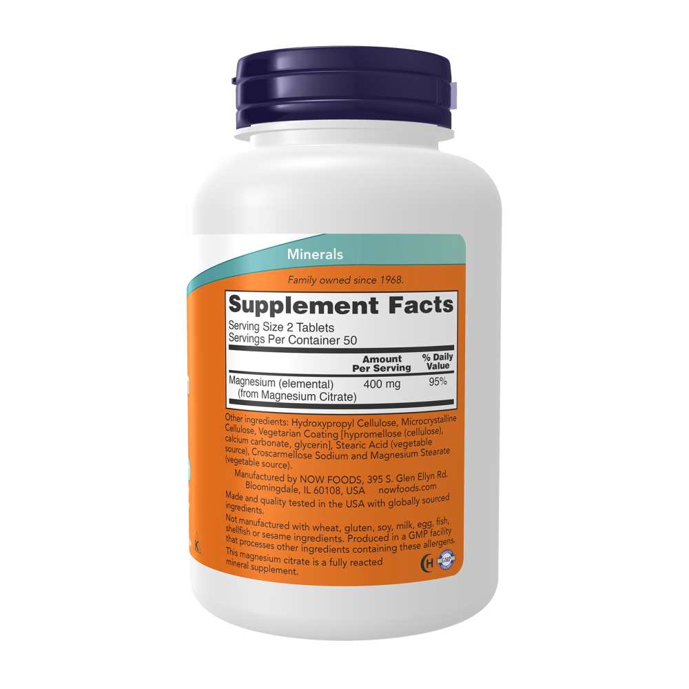 Now Foods Magnesium Citrate – 200mg – Nervous System & Energy Support – 100 Tablets thumbnail 3