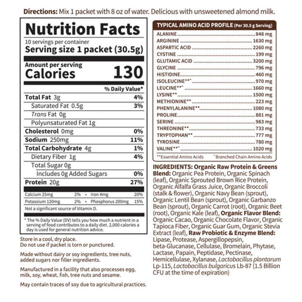 Garden of Life Raw Protein & Greens Chocolate Cacao 10 Packets 1.07oz (31g) Powder thumbnail 2