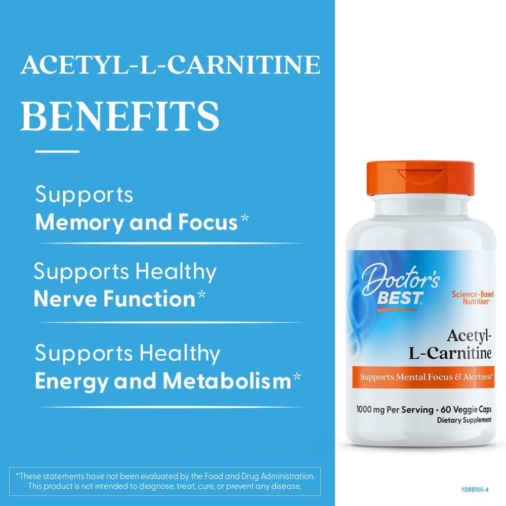Doctor's Best Acetyl-L-Carnitine, 1000 Mg per Serving, 60 Veggie Caps thumbnail 2