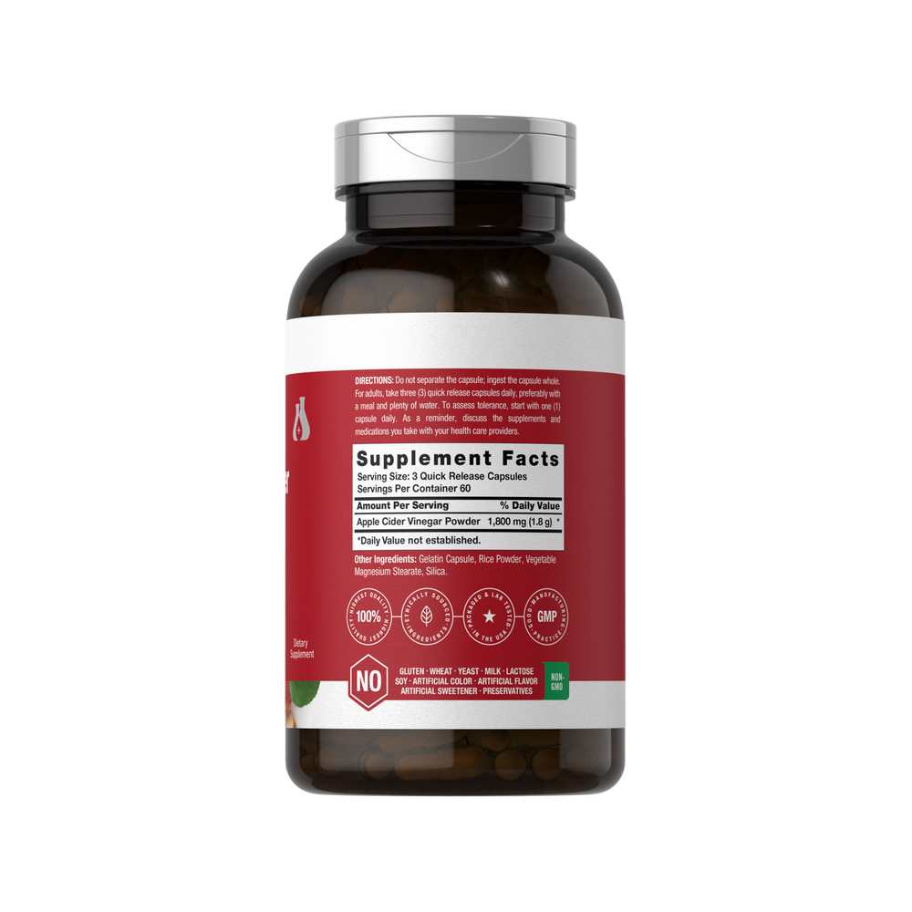 Horbäach Apple Cider Vinegar 1800mg per Serving | 180 Capsules thumbnail 2