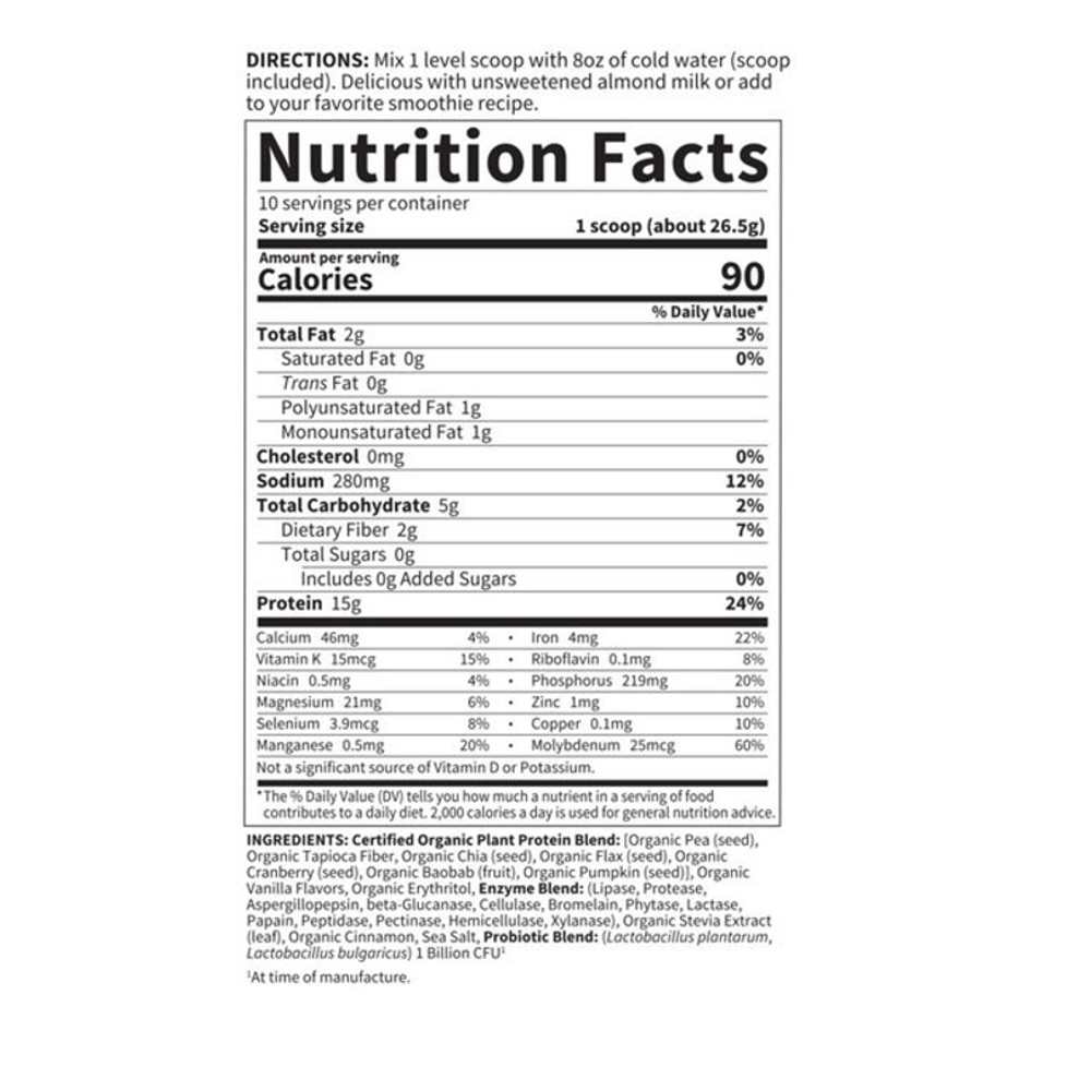 Garden of Life Organic Plant Protein Smooth Vanilla 9.4oz (265g) Powder thumbnail 2