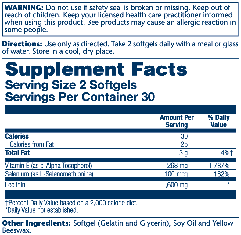 Solaray Bio Vitamin E + Selenium 268mg 60 Softgels thumbnail 2