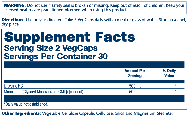 Solaray L-Lysine Monolaurin 1:1 Ratio 60 Caps thumbnail 2