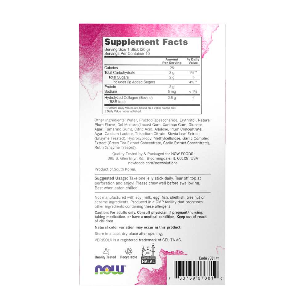Now Foods Collagen Jelly Beauty Complex – Sweet Plum Flavor 10 Jelly Sticks (net Wt. 200 G / 7.05 Oz.) thumbnail 2