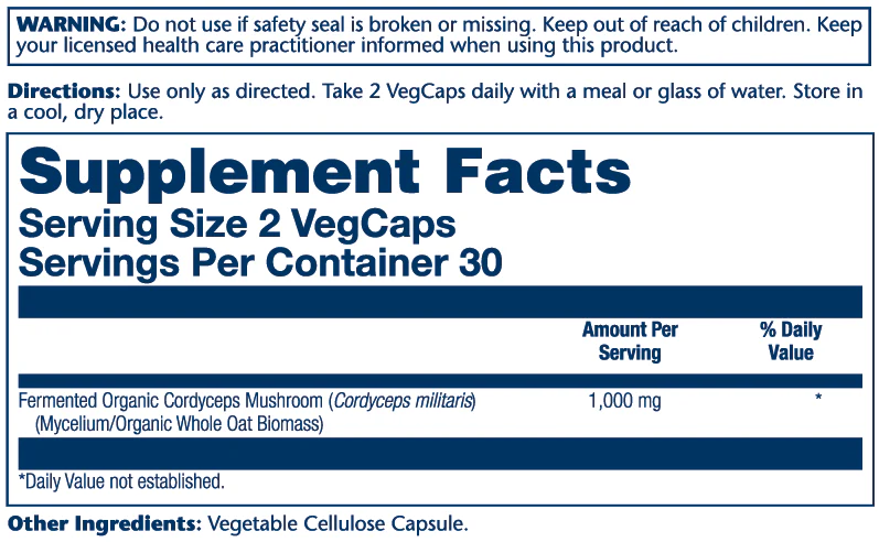Solaray Org Grown Fermented Cordycep 1000mg 60 Caps thumbnail 2