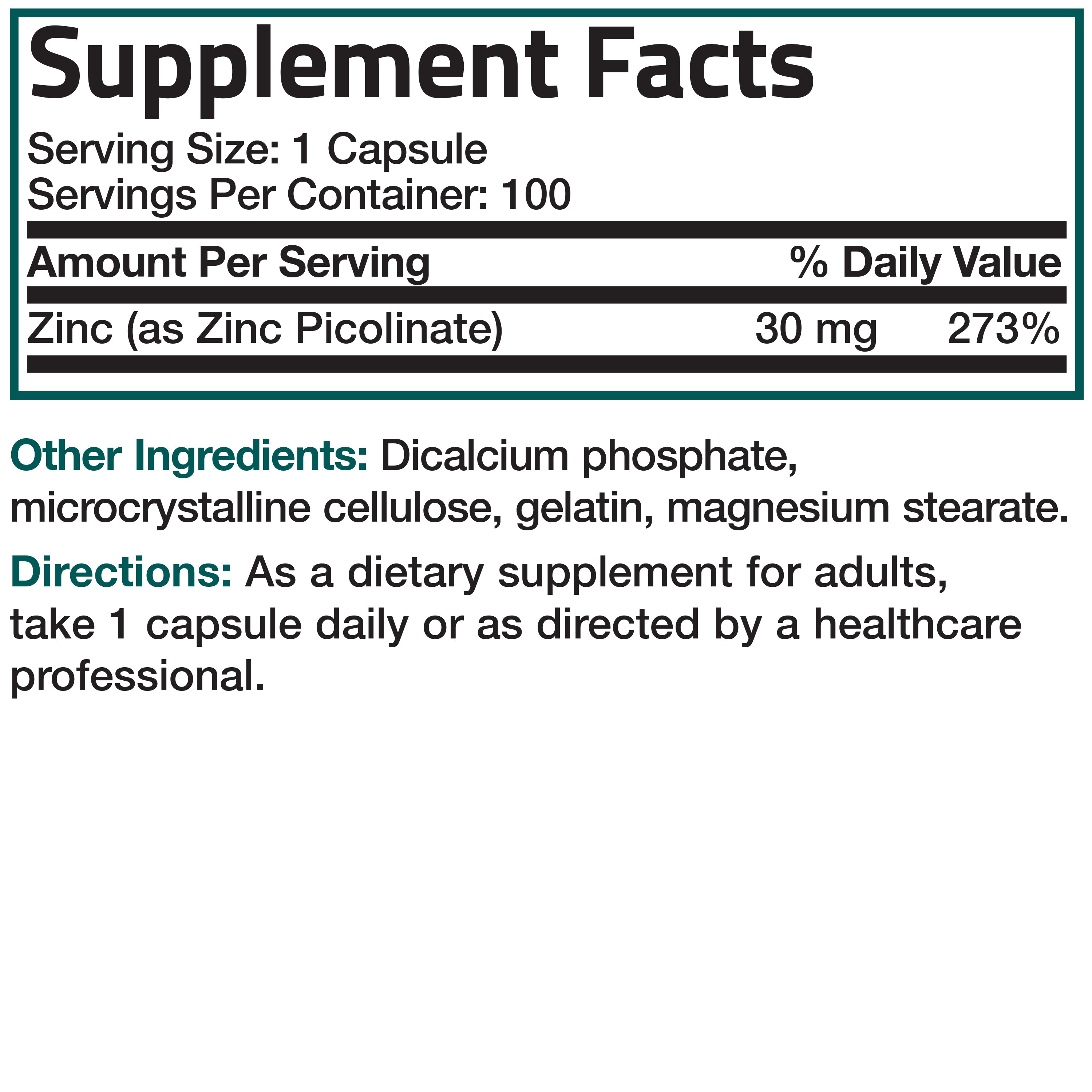 Bronson Vitamins Zinc Picolinate - 30 mg - 100 Capsules thumbnail 2