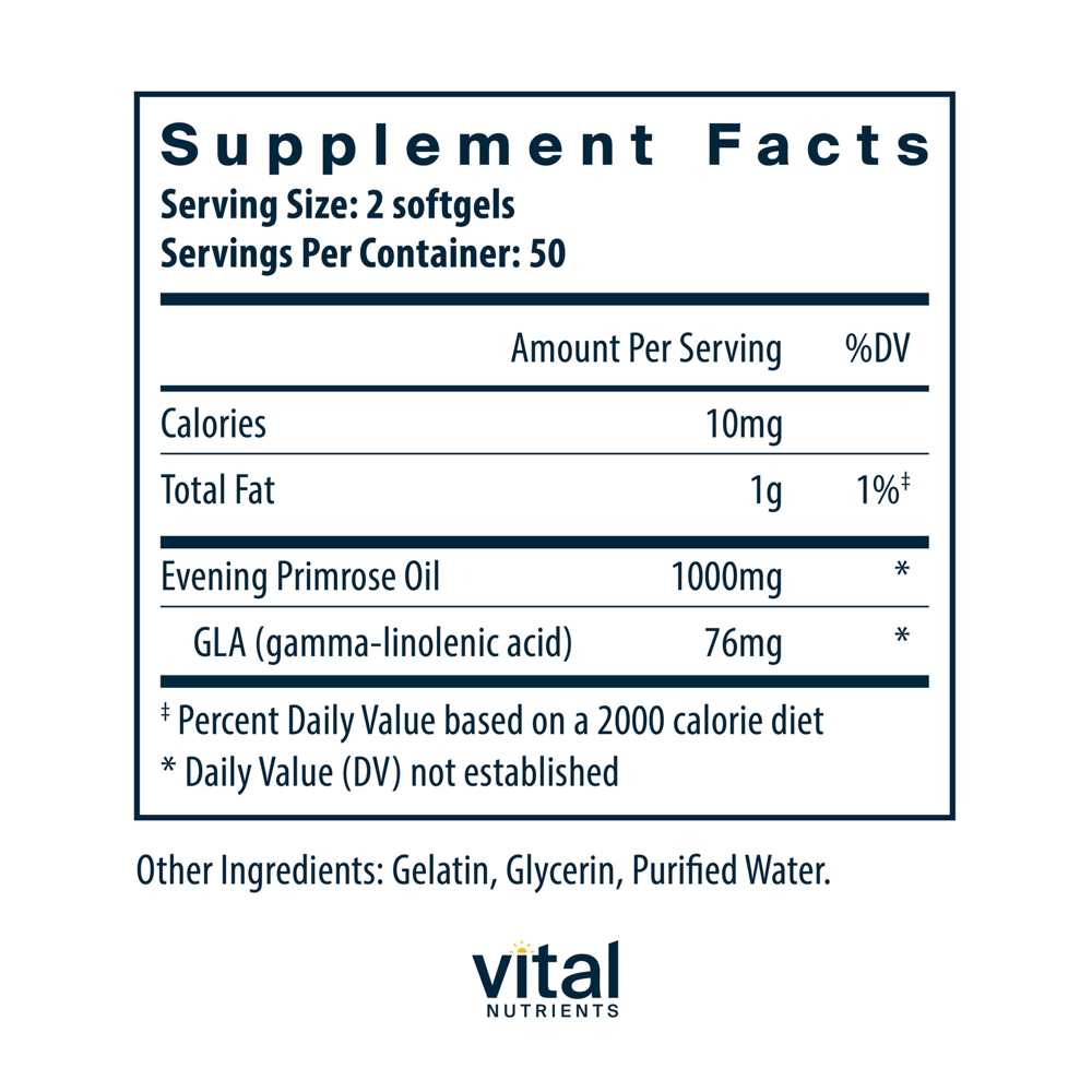 Vital Nutrients Evening Primrose Oil 1000 - Gla 76mg 100 Softgels thumbnail 2