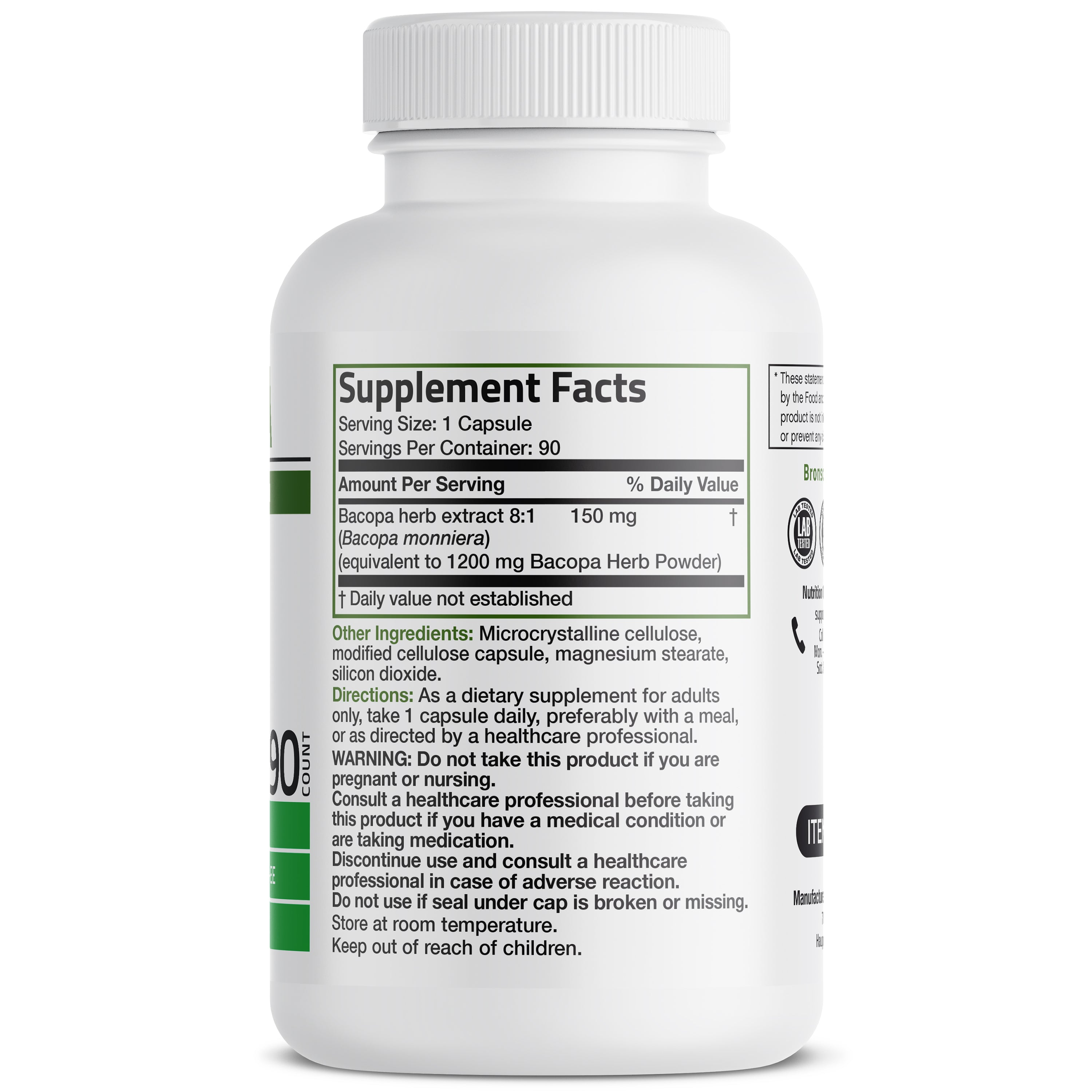 Bronson Vitamins Bacopa 1200 Mg 90 Caps thumbnail 3