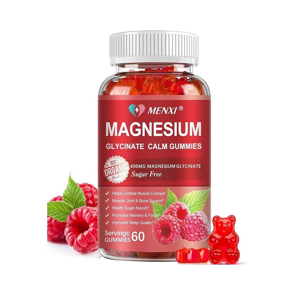MENXI Magnesium Glycinate Calm Gummies – Organic 400mg | Sugar-Free | Sleep, Muscle & Joint Support | 60 Gummies thumbnail 6