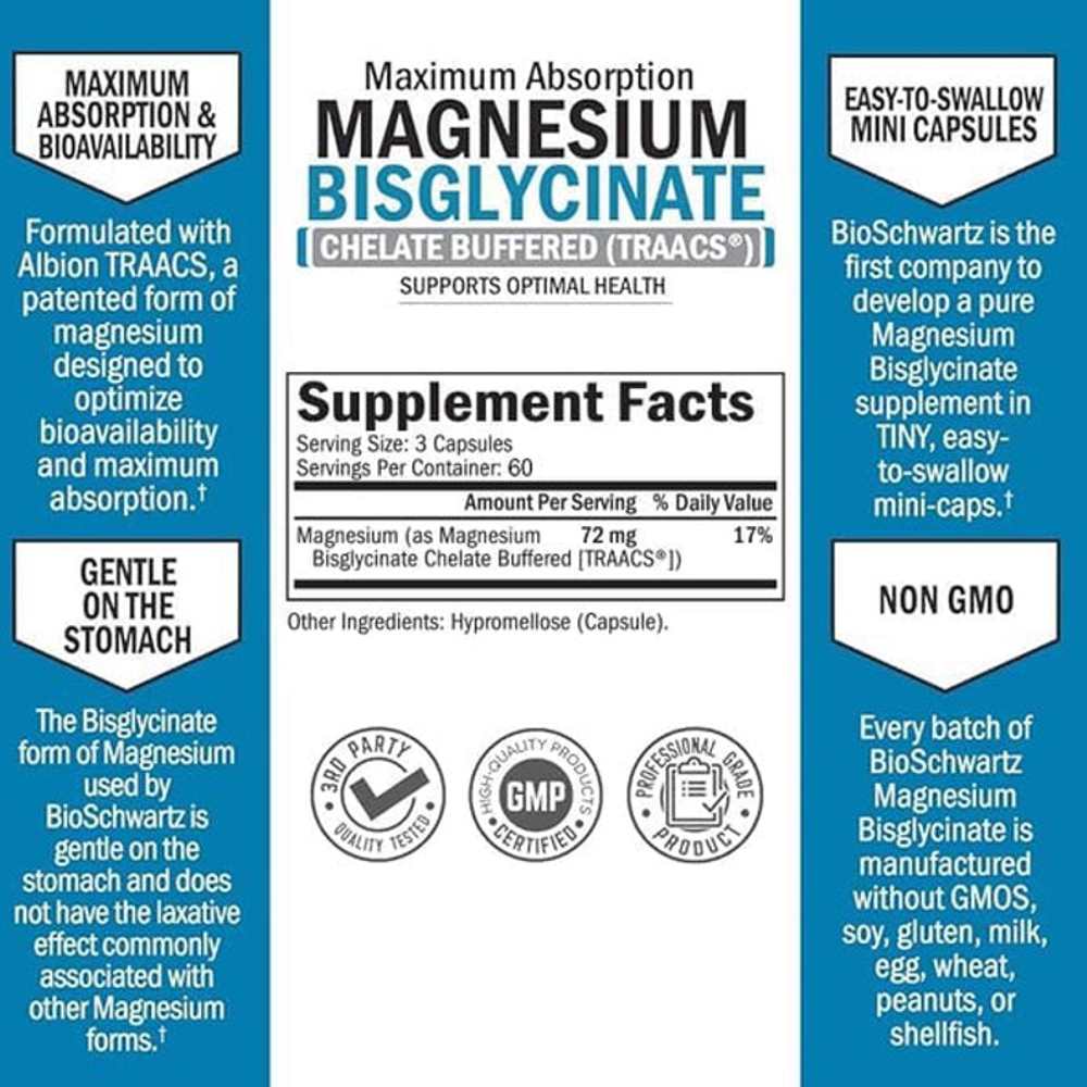 Bio Schwartz Magnesium Bisglycinate – 180 Capsules thumbnail 2