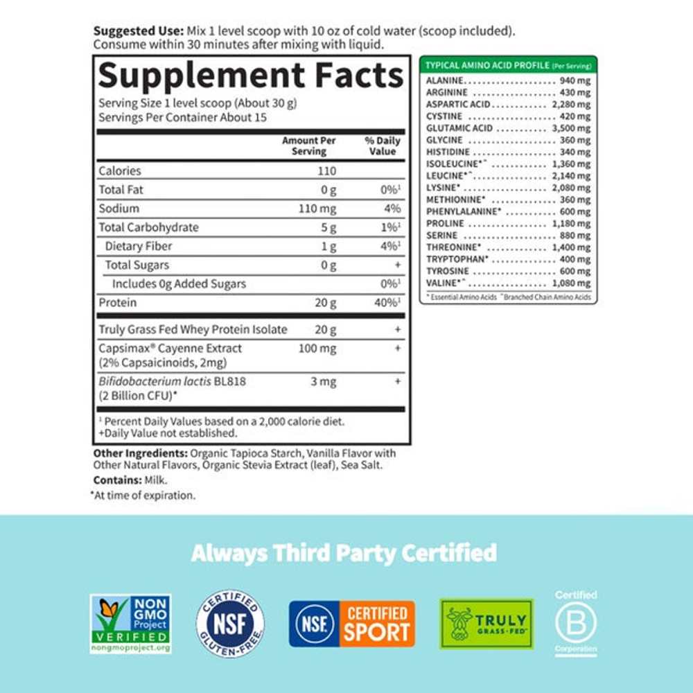 Garden of Life Sport Grass Fed Whey+ Weight Management Protein Powder - Vanilla 450g thumbnail 2