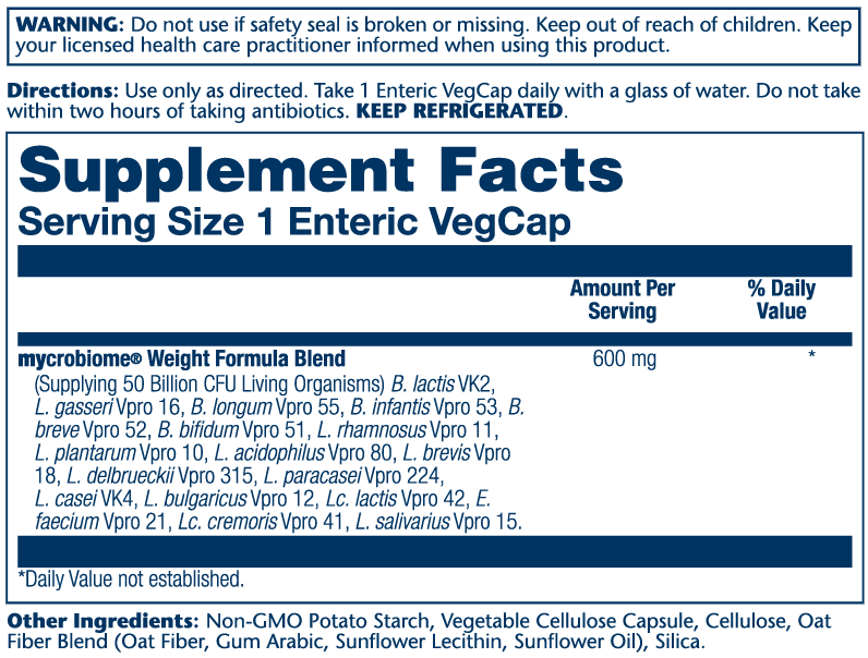 Solaray Mycrobiome Probiotic Weight Formula, 50 Billion, 18 Strain Once Daily 30 Caps thumbnail 2