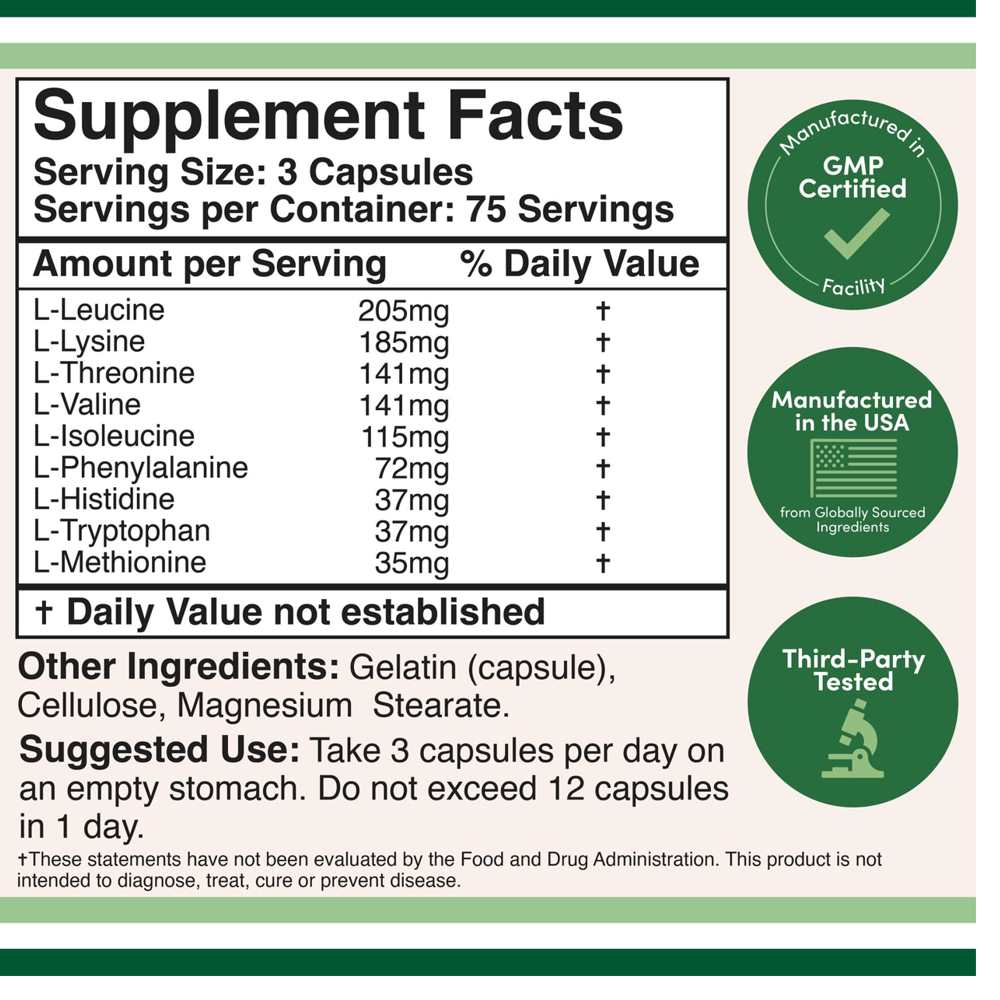 Double Wood Essential Amino Acids – 225 Capsules thumbnail 2