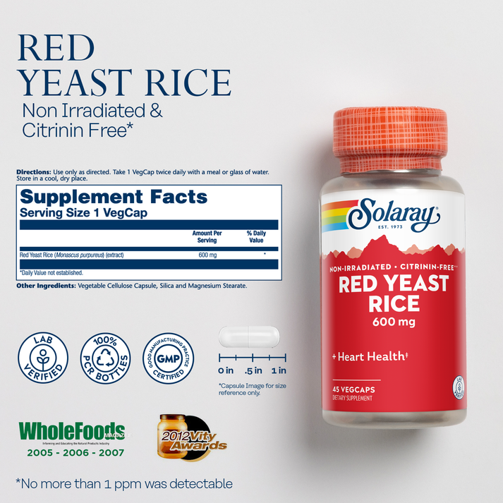Solaray Red Yeast Rice 600mg 45 Caps thumbnail 2