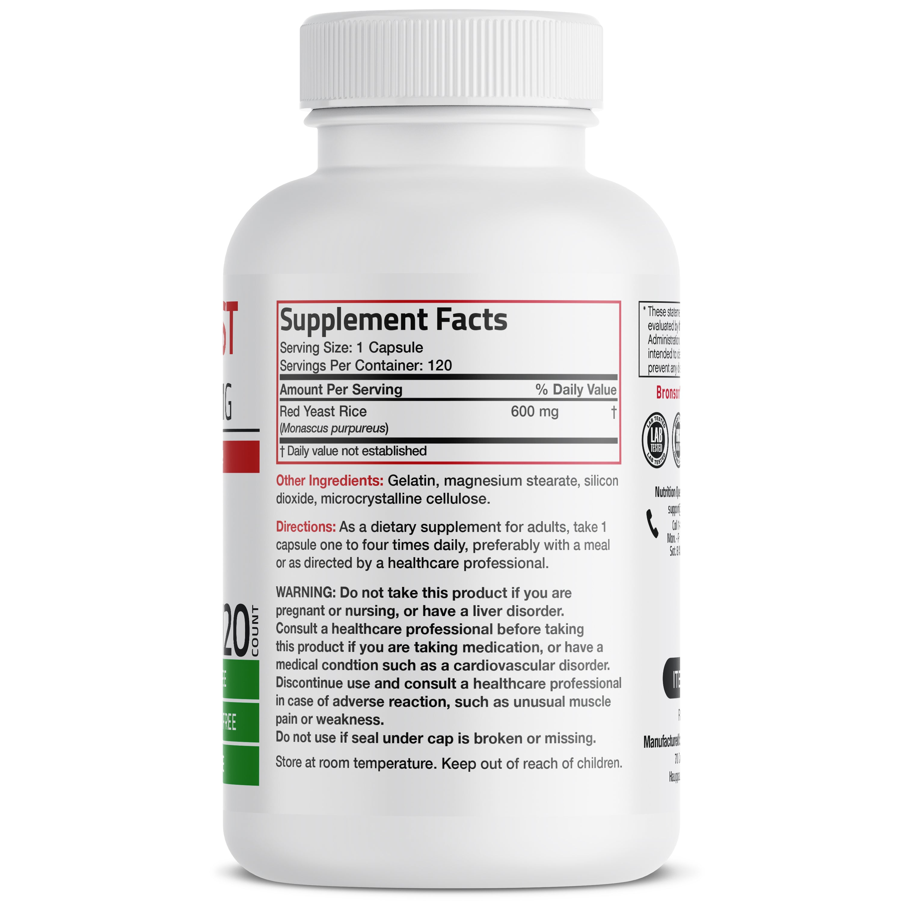 Bronson Vitamins Red Yeast Rice 600 Mg 120 Caps thumbnail 2