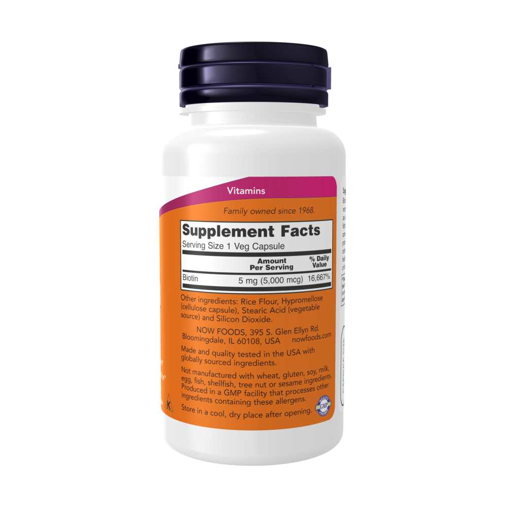 Now Foods Biotin 5,000 Mcg – Energy, Metabolism & Immune Support – 60 Veg Capsules thumbnail 2