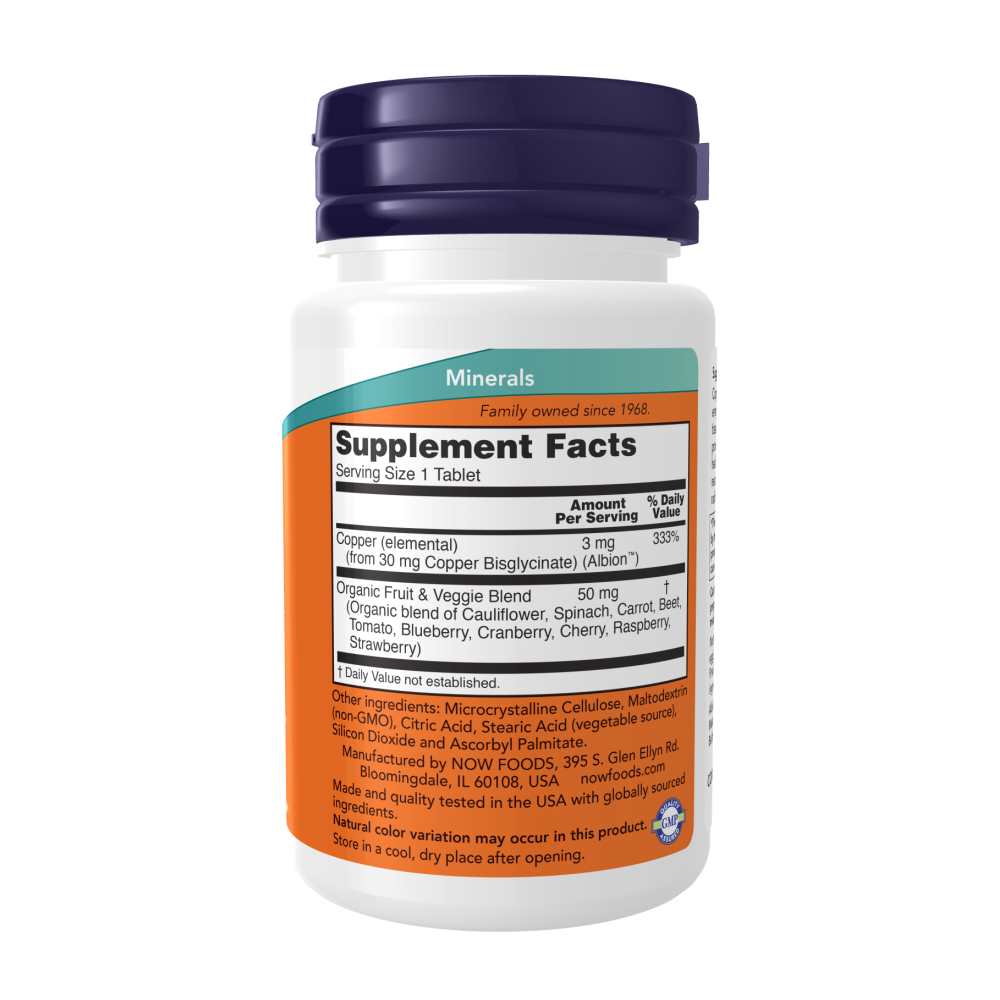Now Foods Copper Glycinate 3 Mg – Albion™ Chelated – 120 Tablets thumbnail 2