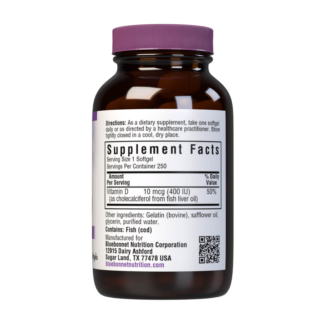Bluebonnet Nutrition Vitamin D3 400 Iu 250 Softgels thumbnail 2
