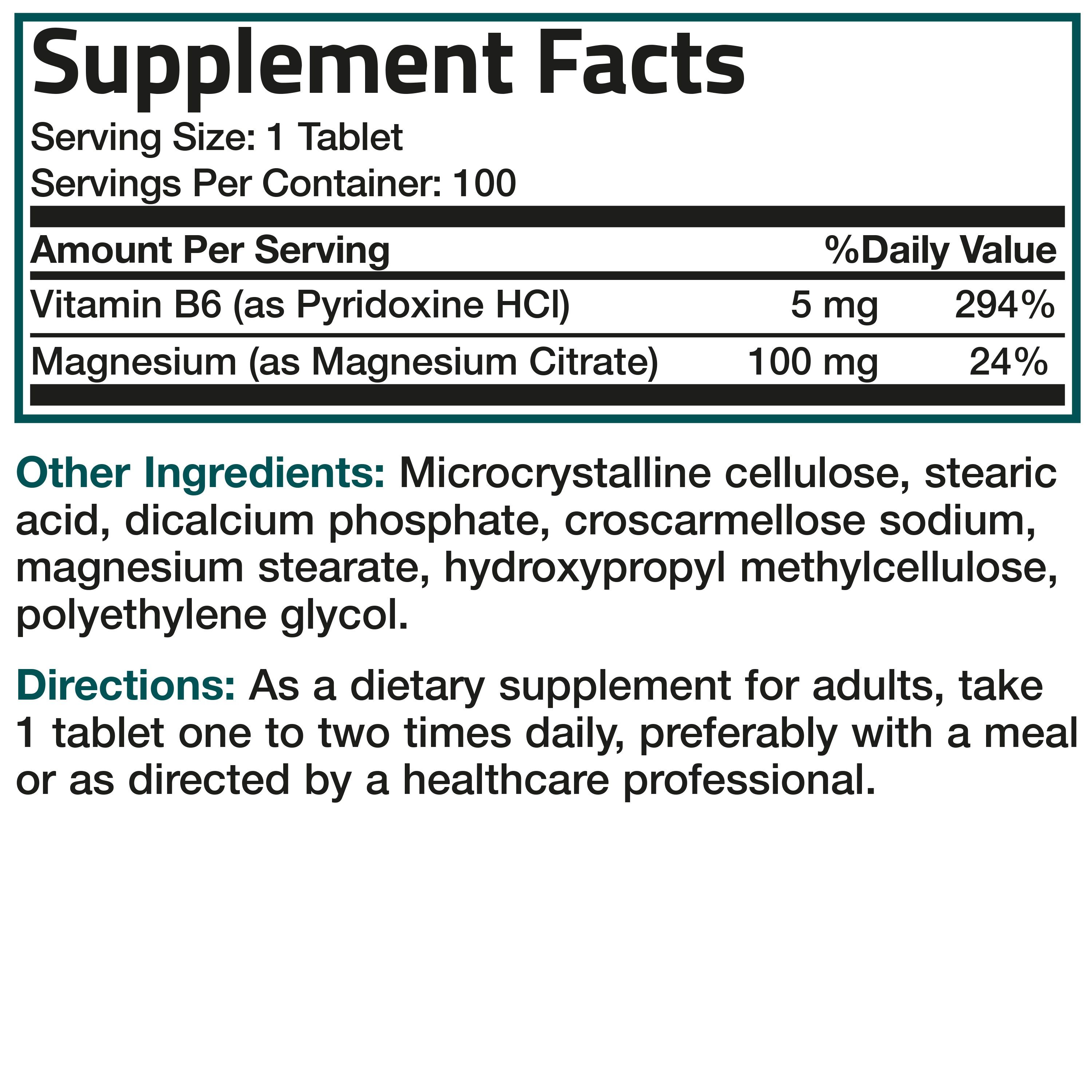 Bronson Vitamins Magnesium Citrate with Vitamin B6 100 Tabs thumbnail 2