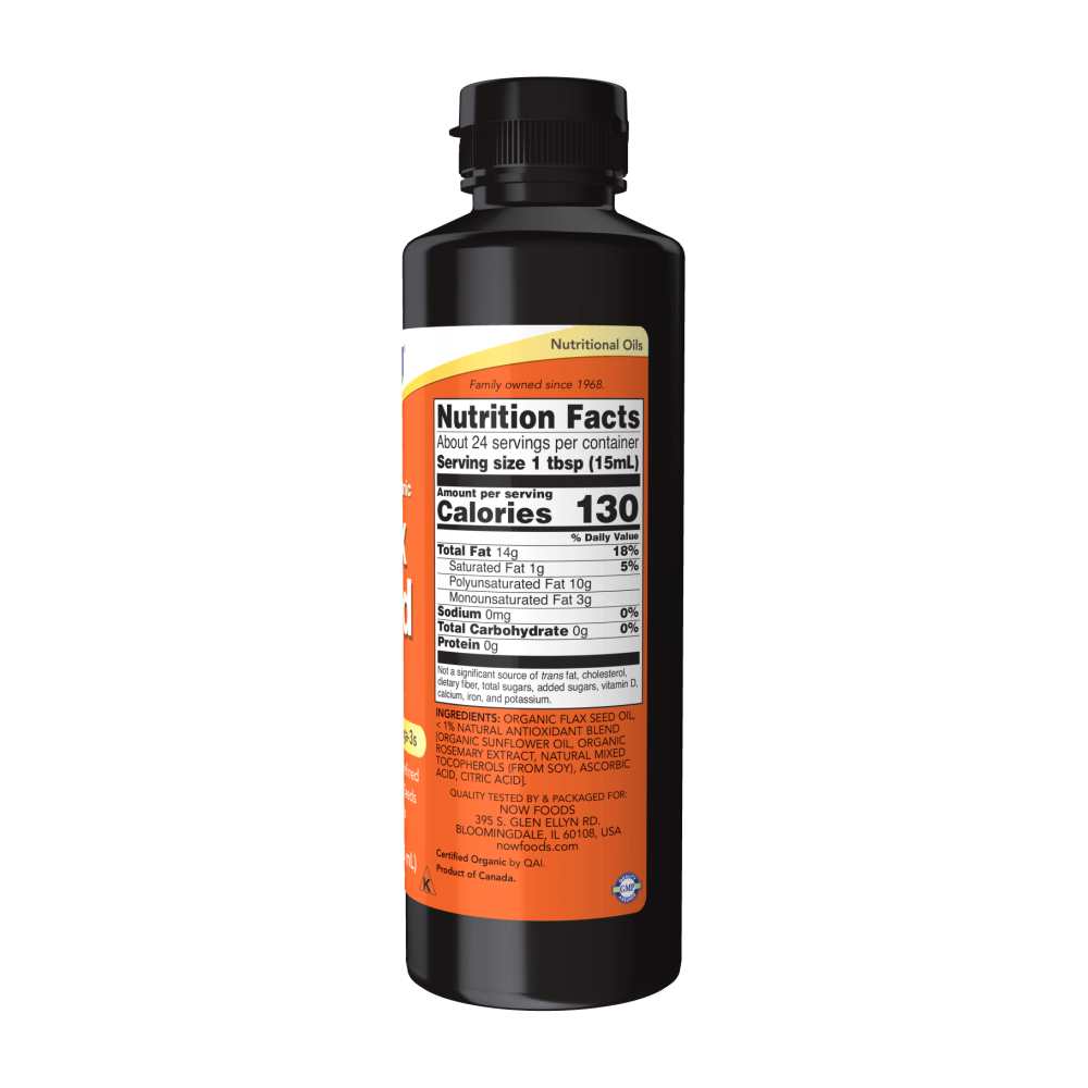Now Foods Certified Organic Flax Seed Oil – Cold-Pressed & Unrefined Omega-3 Source – 12 Fl Oz (355 M L) thumbnail 2