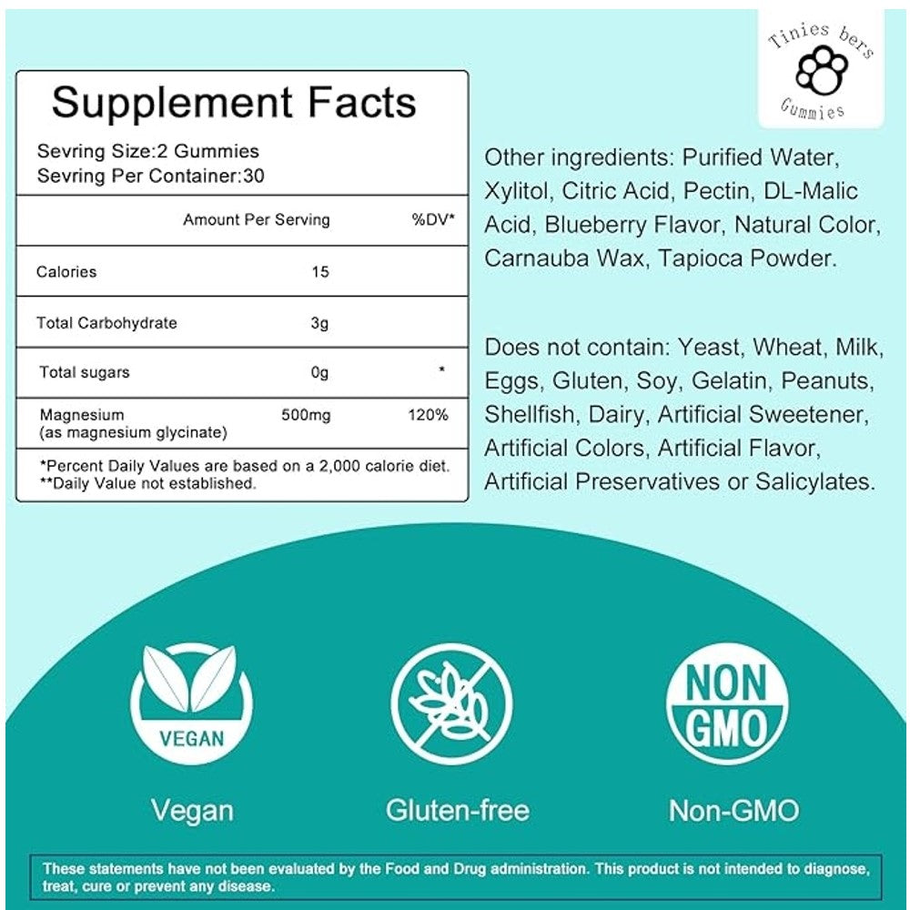 Tinies Bers Magnesium Glycinate Gummies - Muscle And Stress Relief thumbnail 2