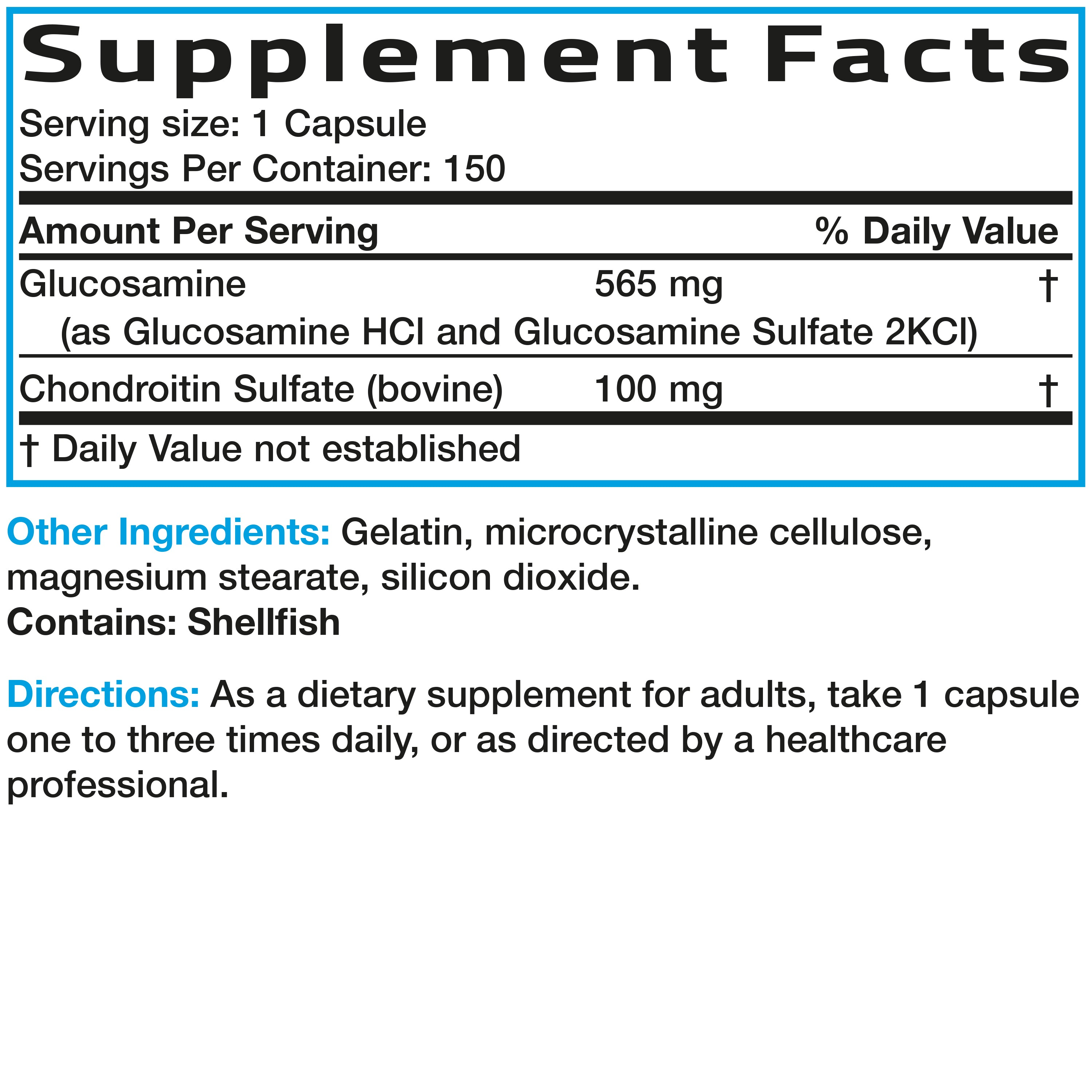 Bronson Vitamins Glucosamine and Chondroitin 150 Caps thumbnail 2